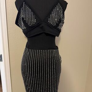 Black Studded Two-Piece Dress